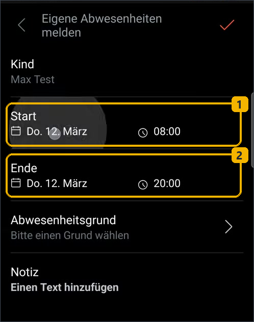 Untis-App: Tag und Uhrzeit eintragen
