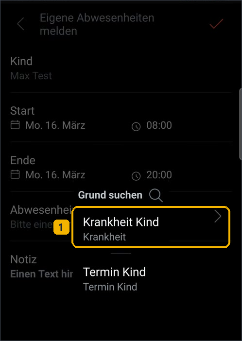 Untis-App: Grund auswählen
