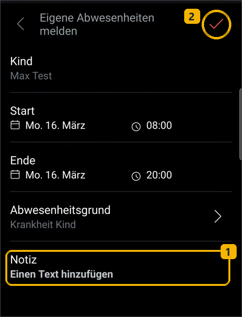 Untis-App: Notiz schreiben und bestätigen