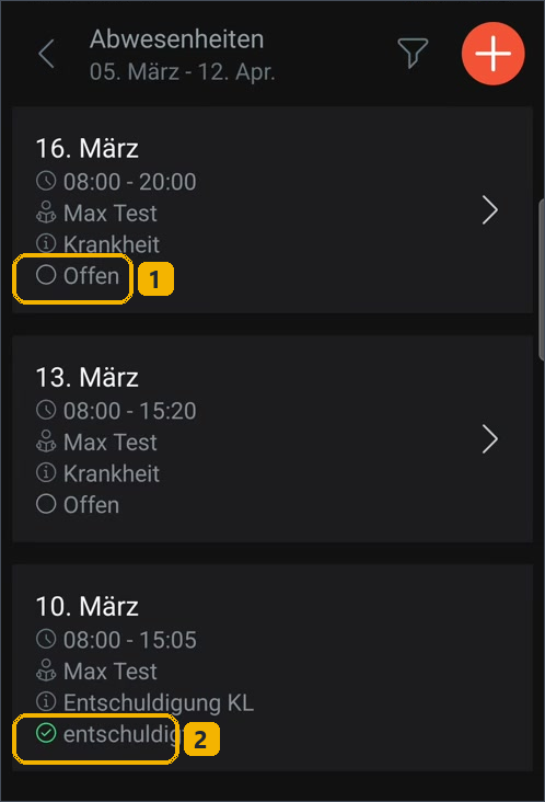 Untis-App: Fertig – der Status zeigt den Stand